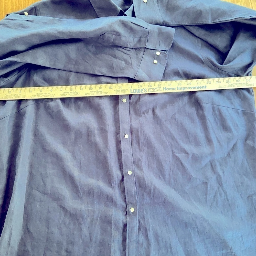 Lauren Ralph Lauren 100% Linen Shirt Navy Blue Sz 2X XXL Polka Dot Collar READ - Picture 9 of 12